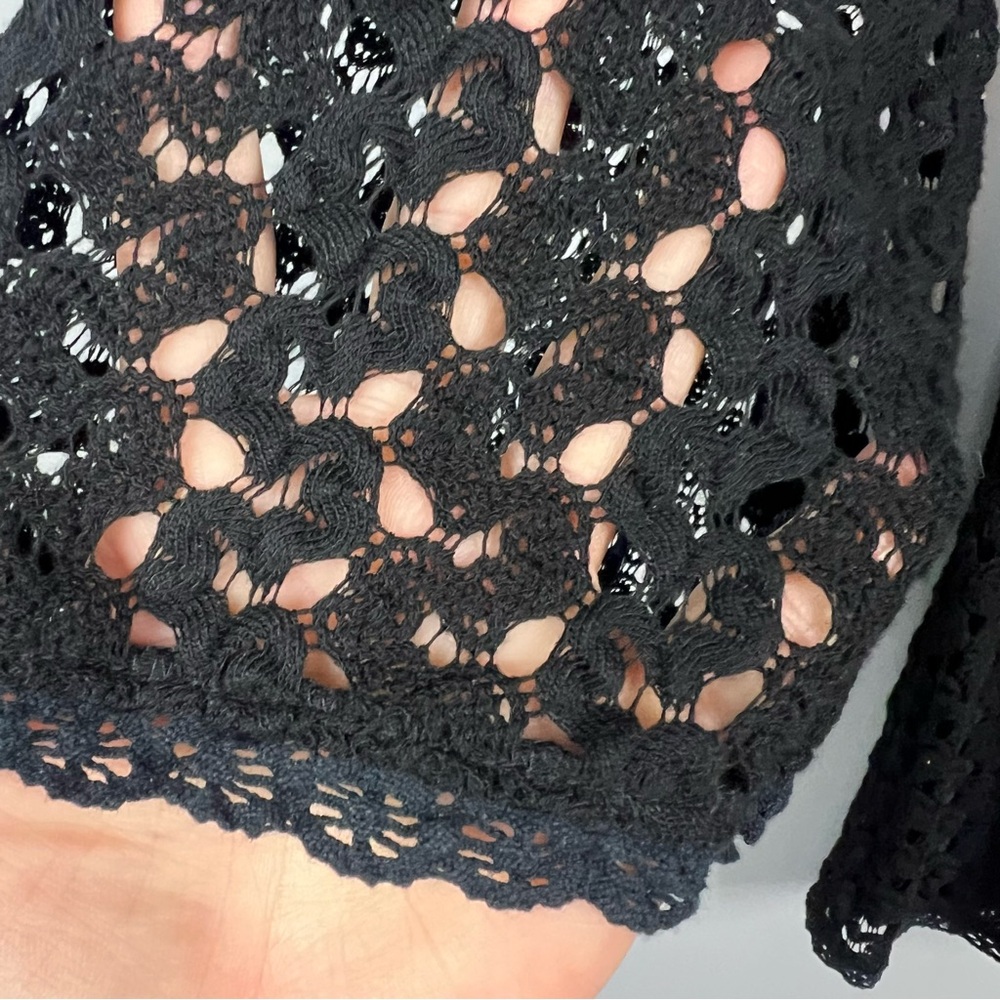 Free People Gypsy Lace Crochet Mini Dress XS Black Bell Sleeve Bodycon - Picture 6 of 8